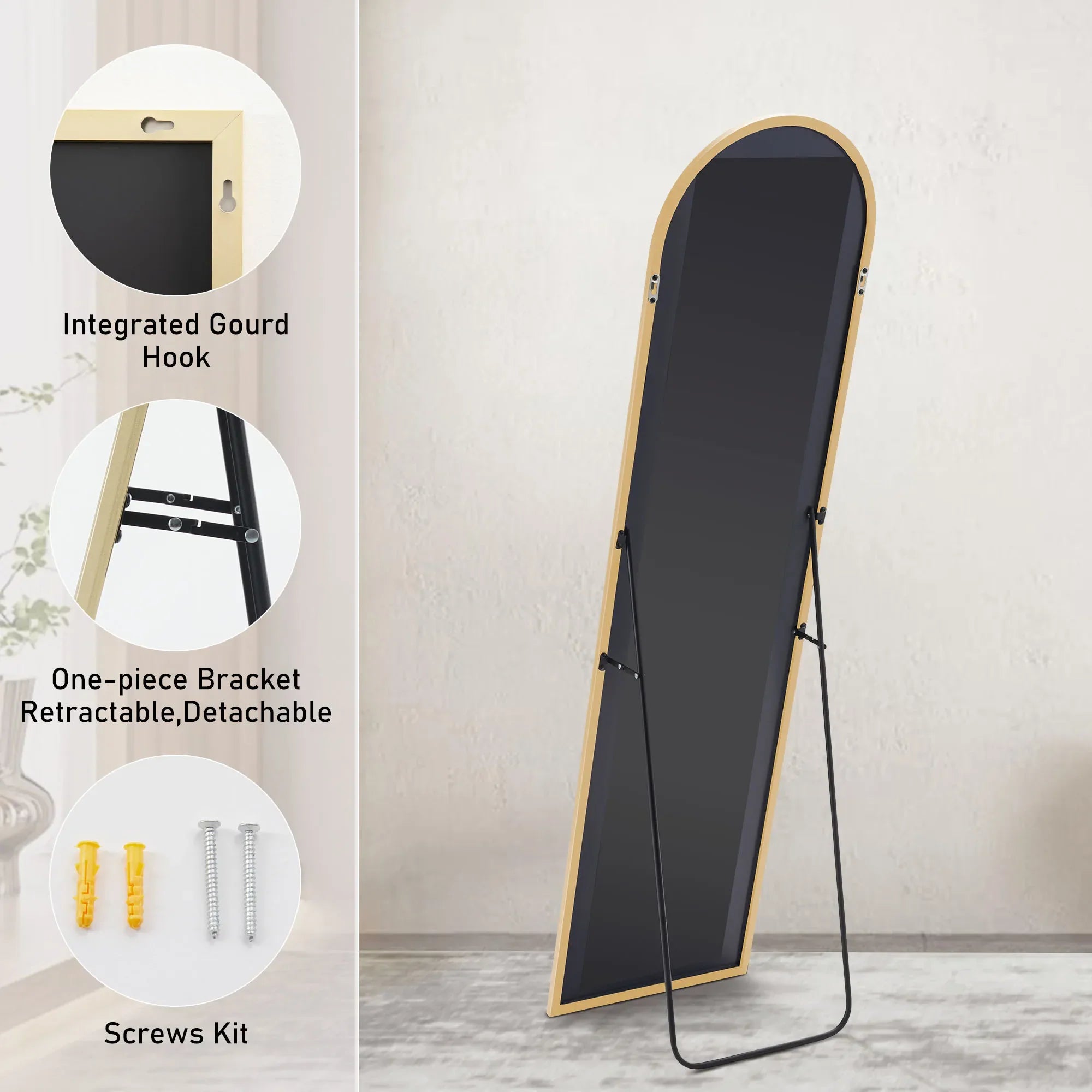 Full Length Arched Right Angle Mirror with Stand, Sturdy Aluminum Alloy Frame