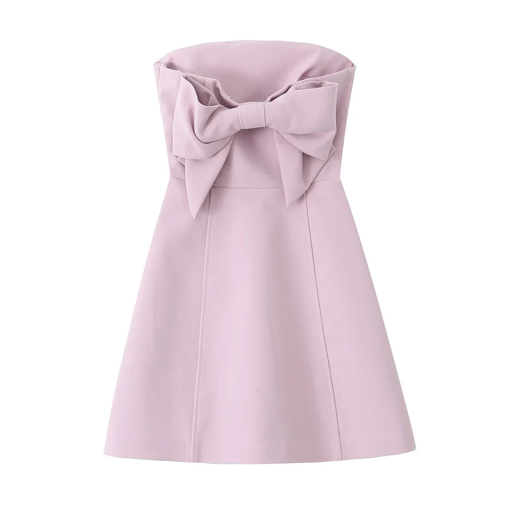Sexy Chic Pink Women Dress Strapless Bow A-Line Mini Dress