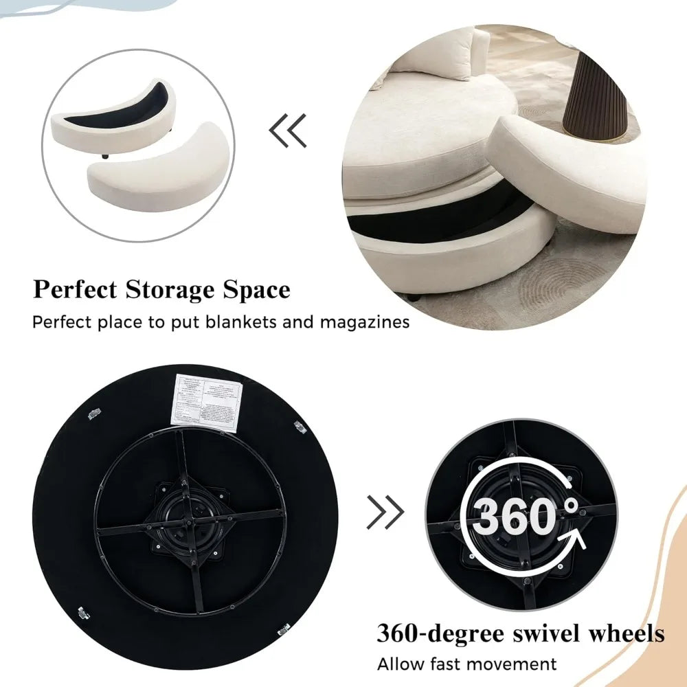 Swivel Book Nook Chair with Storage Ottoman and 4 Movable Pillow Backrest, 360° Rotating Round Barrel Sofa Chair