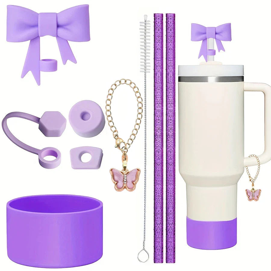 Stanley 9pcs Accessories for 40oz Tumbler Cup Spill Proof Stopper 10mm Straw Cover Cap Silicone Boot Charm Chain Straw and Brush