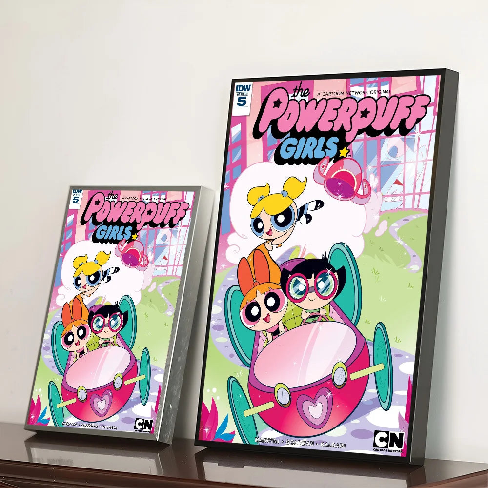 Cartoon P-Powerpuff Girls Poster Self-adhesive Art Waterproof Paper Sticker Wall Decoration