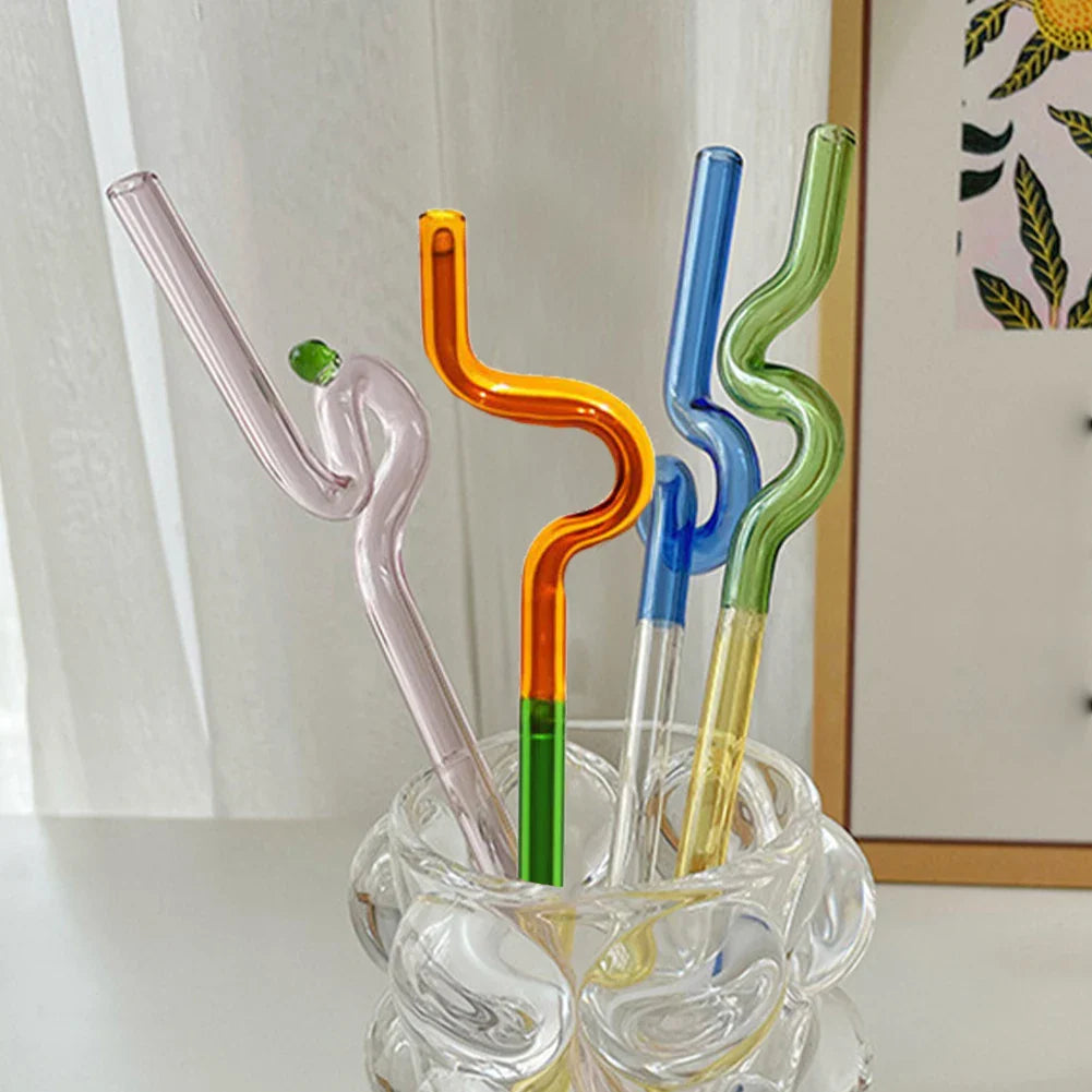 Color Glass Straw Straight Bend Straw Stick Color Contrast Reusable