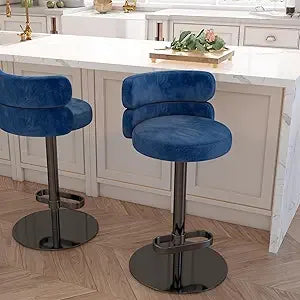 Velvet Bar Stools Modern Swivel Adjustable Height Kitchen Counter Bar Stools with Footrest for Living Room Dining Room