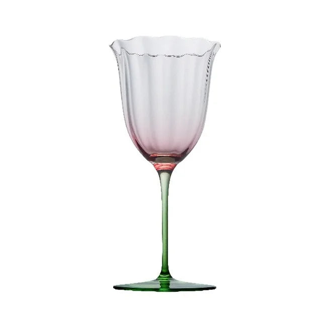 Light Luxury Vintage Flower Red Wine Tall Glass Crystal Glass Pink Green Champagne Glass