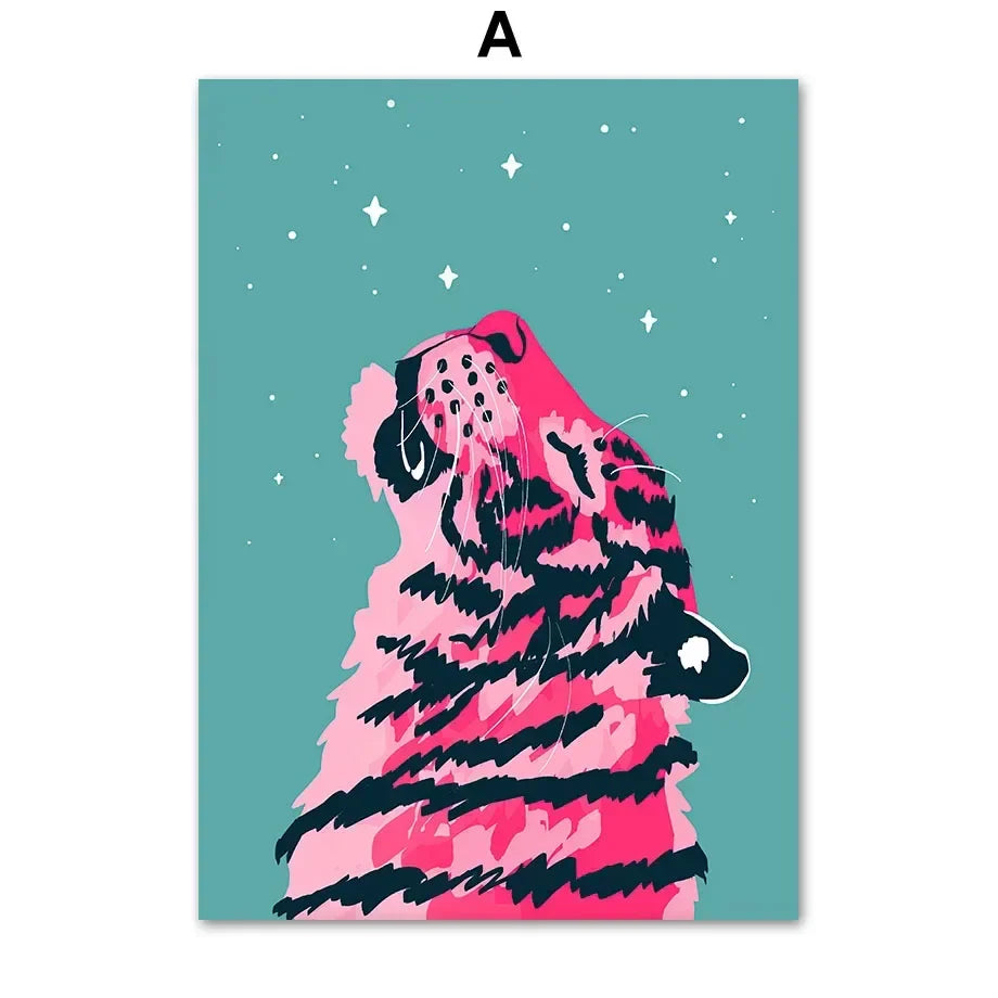 Classic Abstract Wall Art  Pink Leopard Lips HD Canvas Oil Painting Poster for Bedroom  Living Room Decor Modern Prints