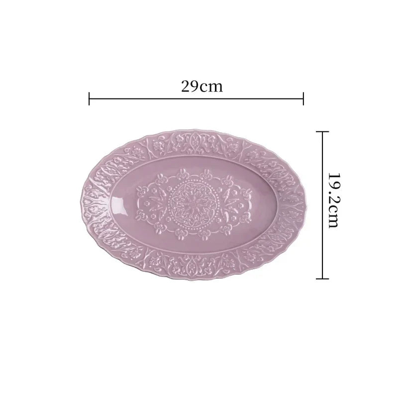 Purple Ceramic Plate Retro French Style Exquisite Dining Plates Home High End Tableware