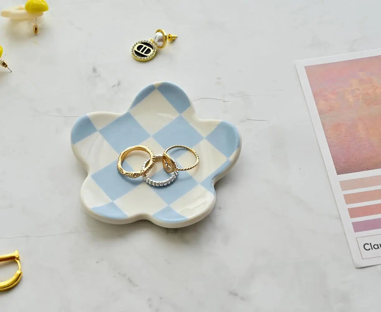 Ceramic Petal Tray, Jewelry Plate Necklace Ring Storage Dish,Jewelry Display Plate Desktop Decor