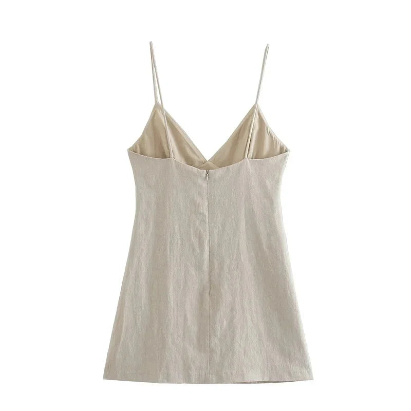 Women Chic Fashion Sleeveless Mini Dress Vintage Thin Straps Dress