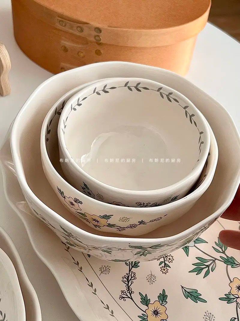Ceramic Floral Bowl Plate Set