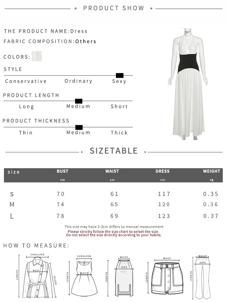Contrast Patchwork Women Halter Low-Neck Backless Ruched Ruffles Hem Elegant Long Body-con Dress