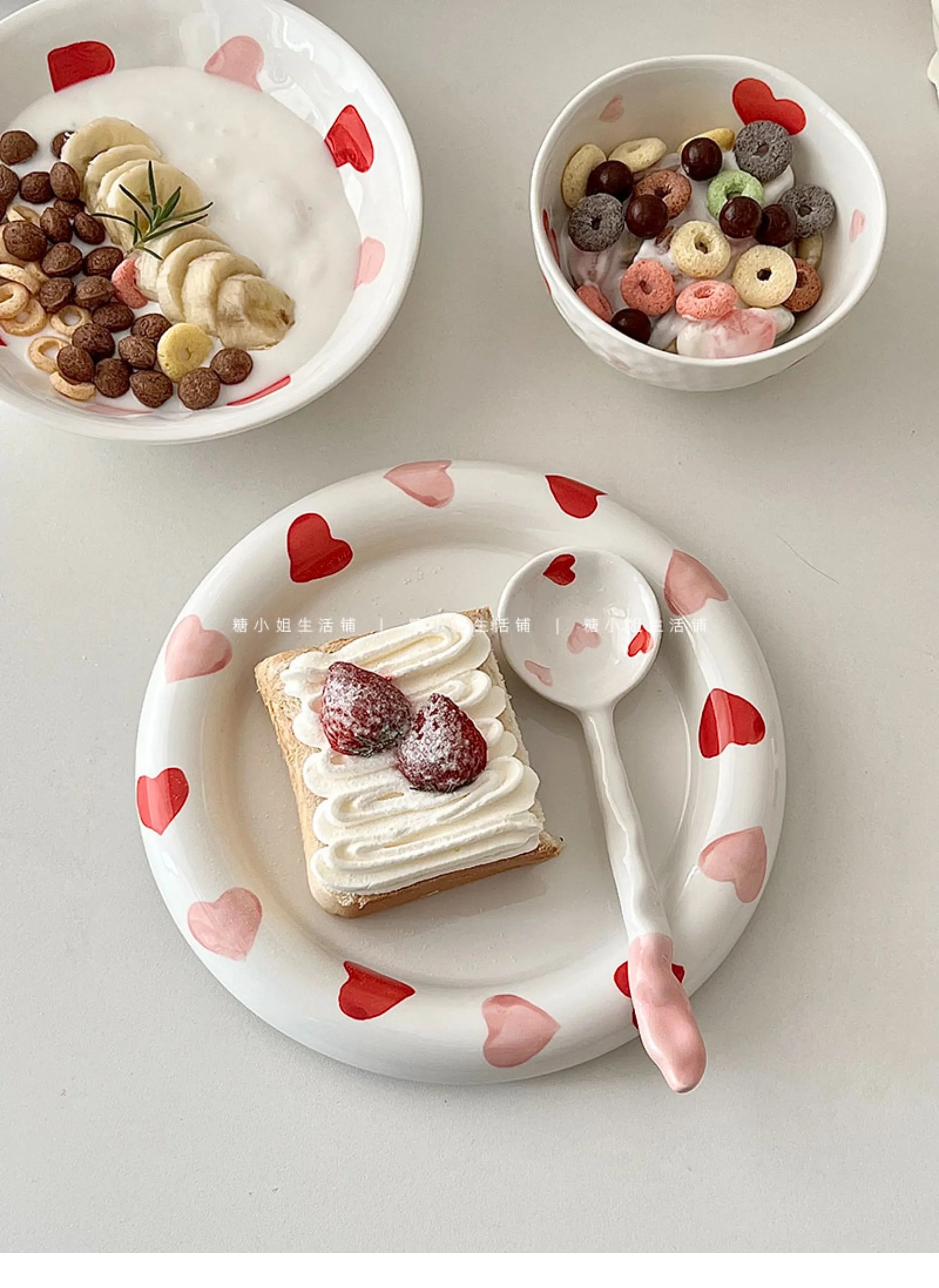 Love Ceramic Plate Bowl 8-inch Beautiful Spoon Small Fresh Dining Plate Three Piece