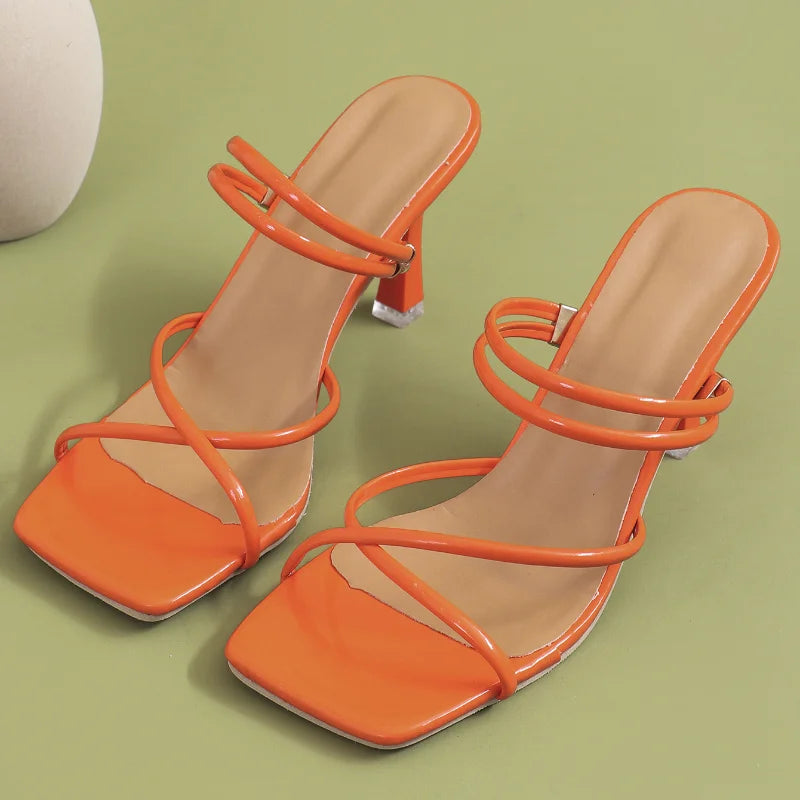 Women's Pumps Summer Womens Sandals Elegant Slippers Square Toe Clip-toe High Heel