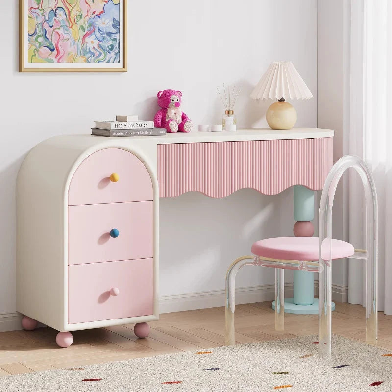 Pink Dresser, Bedroom Dresser, Cream Wind Solid Wood Integrated Chest Cabinet, Makeup Table, Storage Cabinet