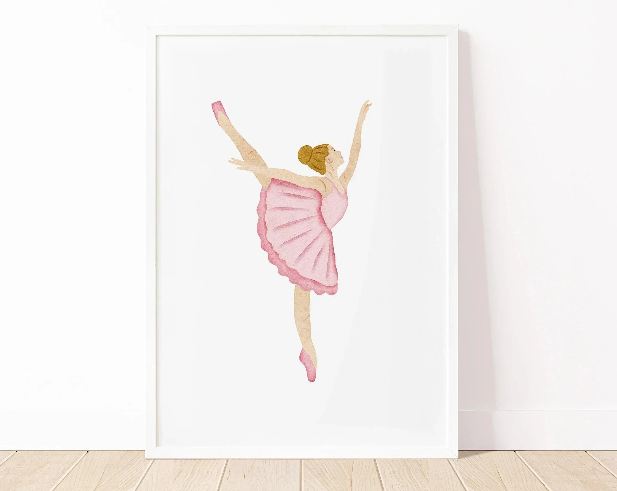 Pink Ballet Dancer Bear  Cute Teddy Bear Canvas Painting Minimalist Wall Art