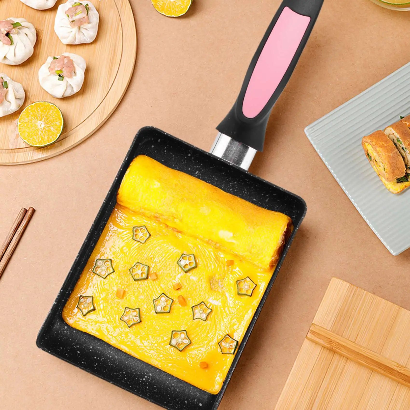 Pink Tamagoyaki Pan Japanese Omelette Pan, Non-Stick Coating Square Egg Pan to Make Omelets or Crepes