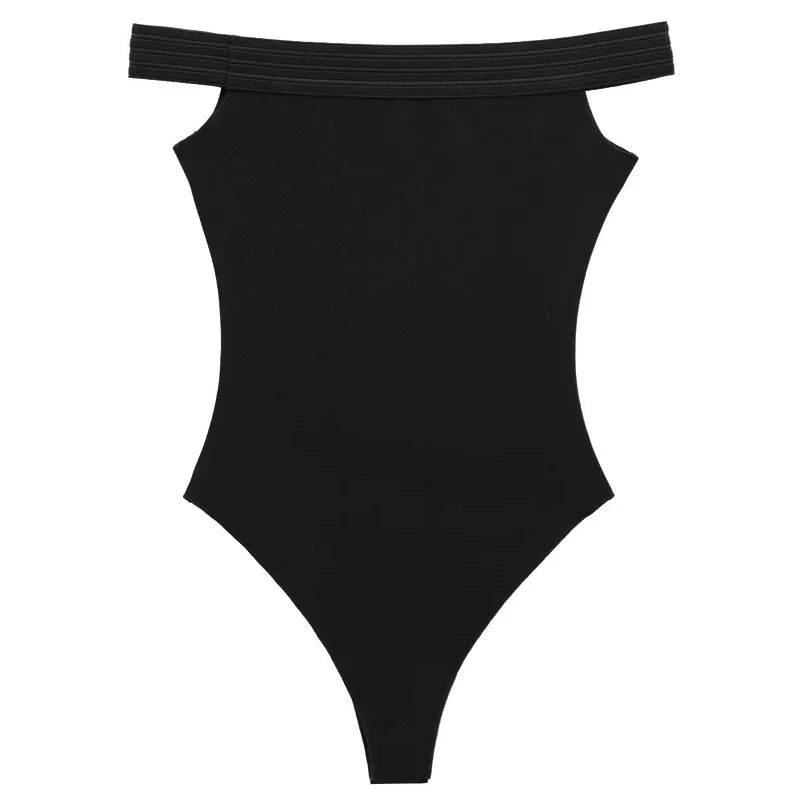 Women Black Bodysuit Off Shoulder Slimming Sexy Tops Elegant Spandex Corset Bodycon Bodys Sleeveless Thong Bodysuit