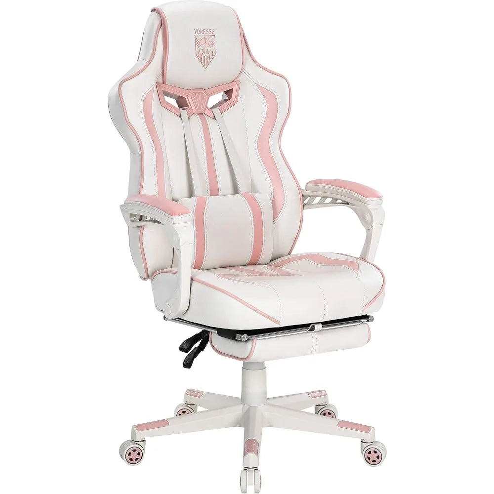 Pink Gaming Chair for Girls, Pink Computer Gaming Chairs for Adults, Reclining Gamer Chair with Footrest with Massage, Ergonomi