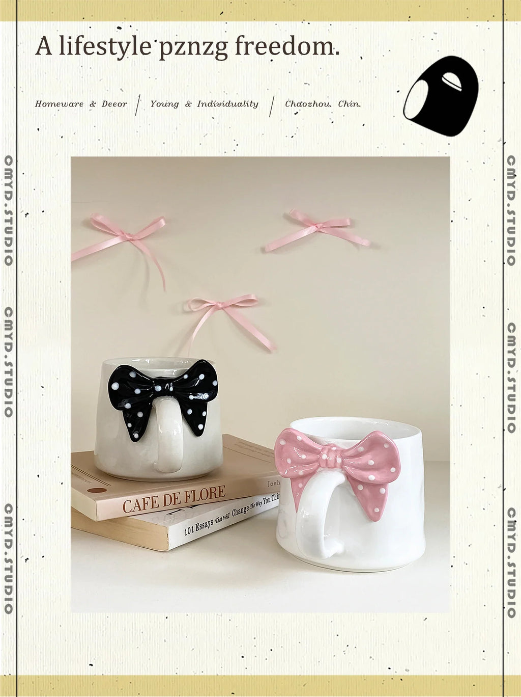 Polka Dot Creative Bow Handle Ceramic Mug