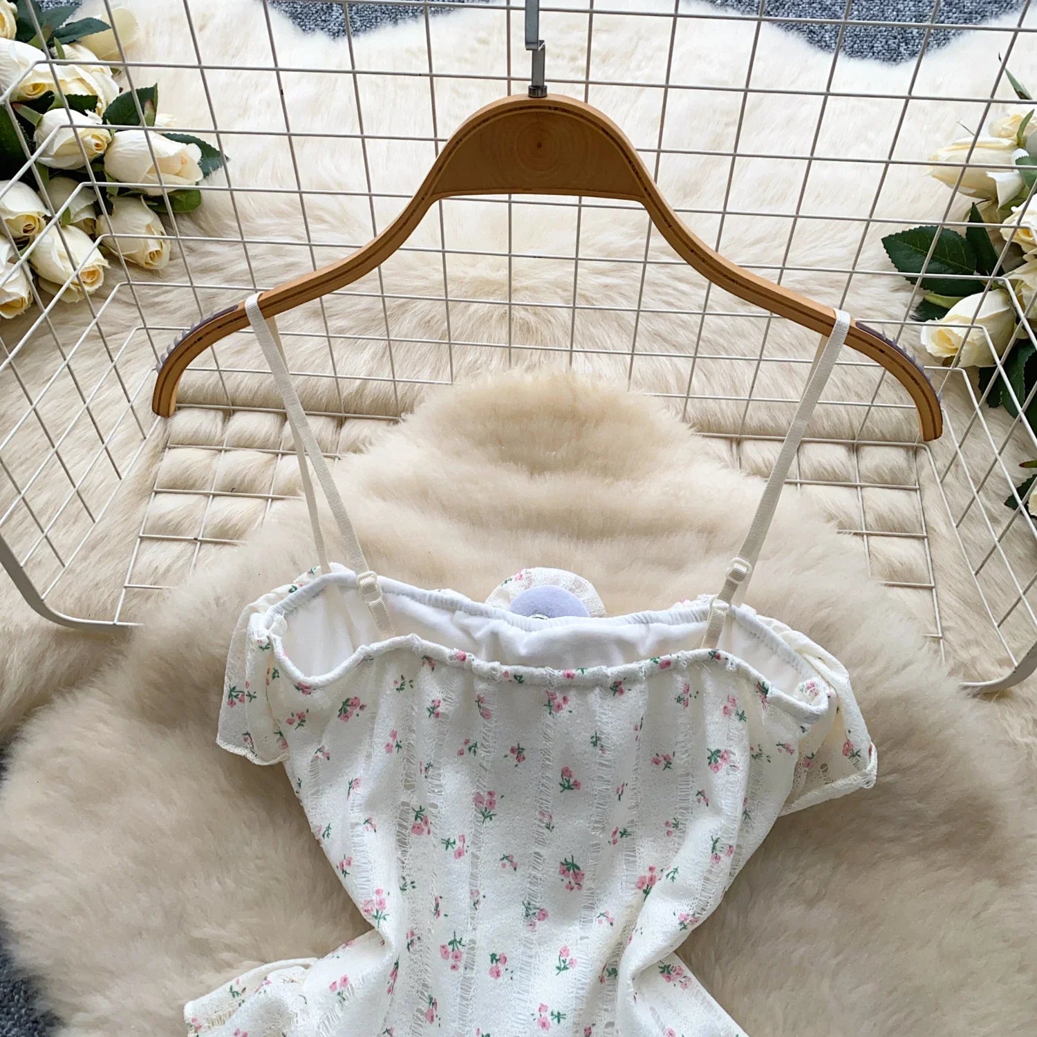 Ladies Floral Summer Camisole Sleeveless Irregular Slim Camis Women 3D Flower Ribbon Design Print Top