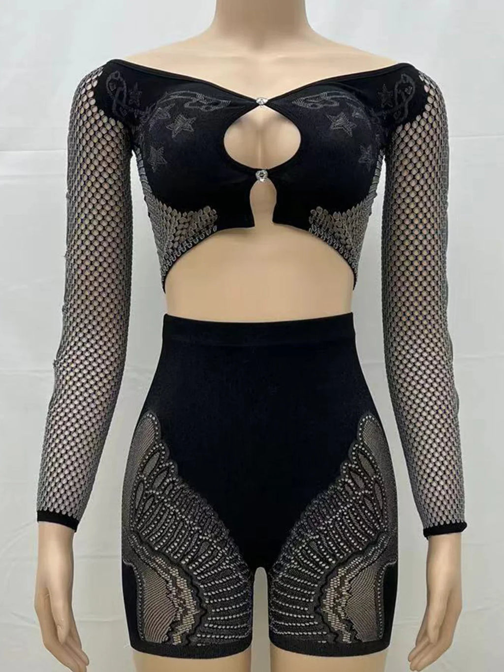 Sexy See Through Rhinestone Jumpsuit Women Pants Summer Bodycon Romper Jumpsuit Woman Long Sleeve