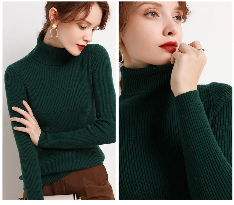Women Fall Turtleneck Sweater Knitted Soft Pullovers Cashmere Jumpers Basic Soft Sweaters For Women Autumn Winter