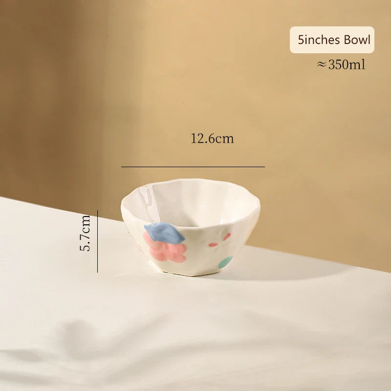 Cute Pattern Ceramic Plates Print Round Deep Tableware