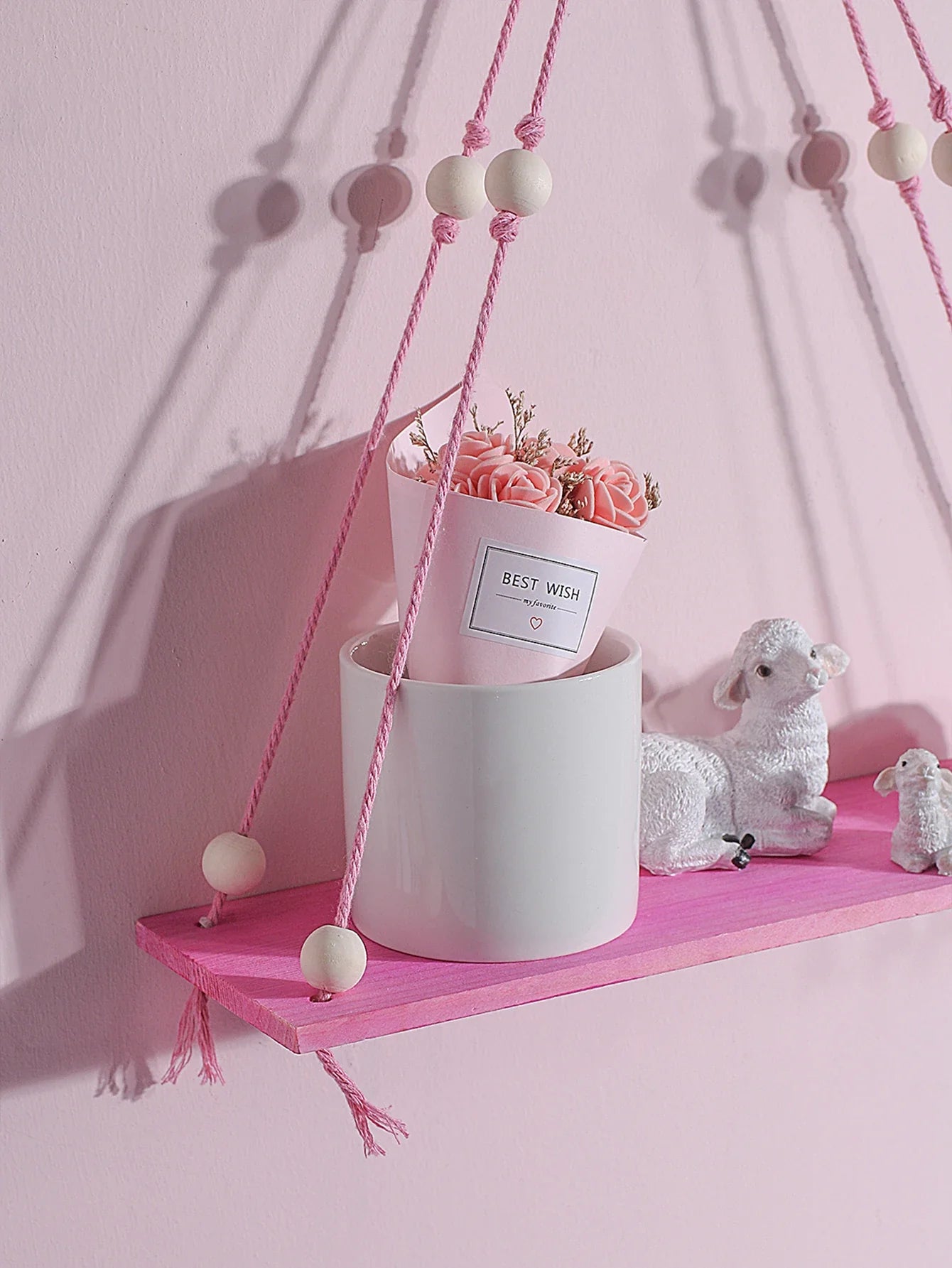 Pink/Green Wooden Shelf Hanging Decor Display Stand Wall Decor Floating Shelf