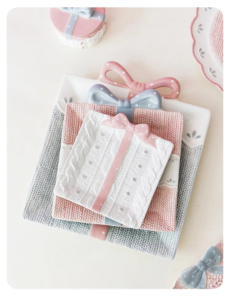 Cute Ceramic Cake Dessert Plate Creative Bow Tableware