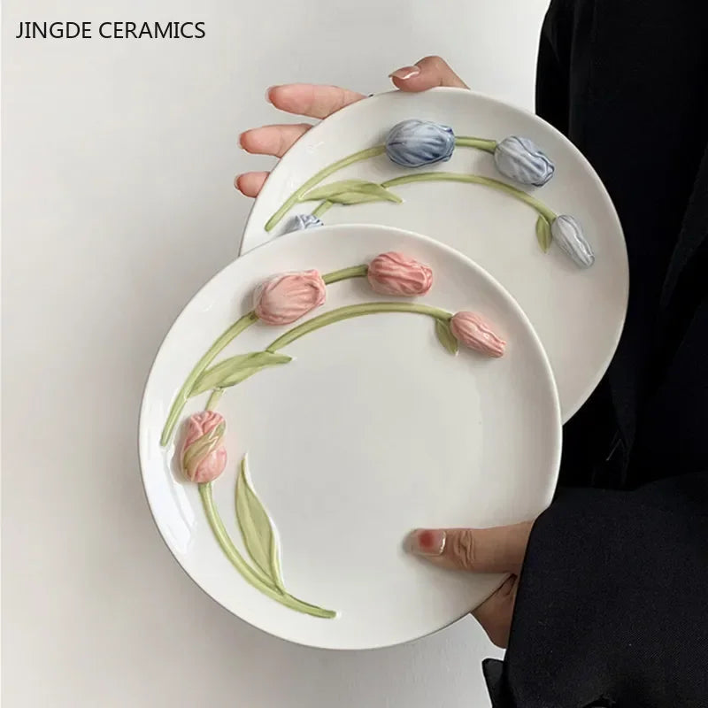 Exquisite Tulip Ceramic Plate High Appearance French Tableware