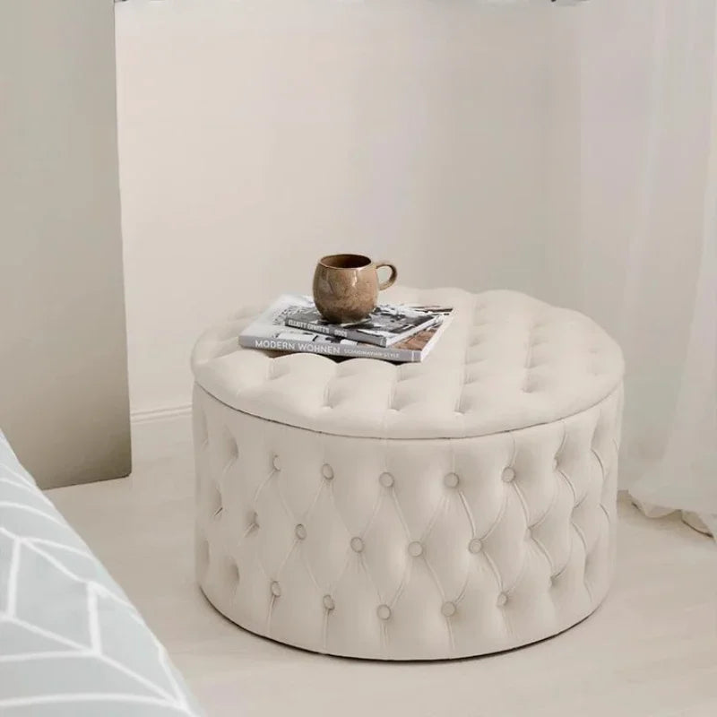 Luxury Sofa Footstool Fabric Storage Round Sofa Stool