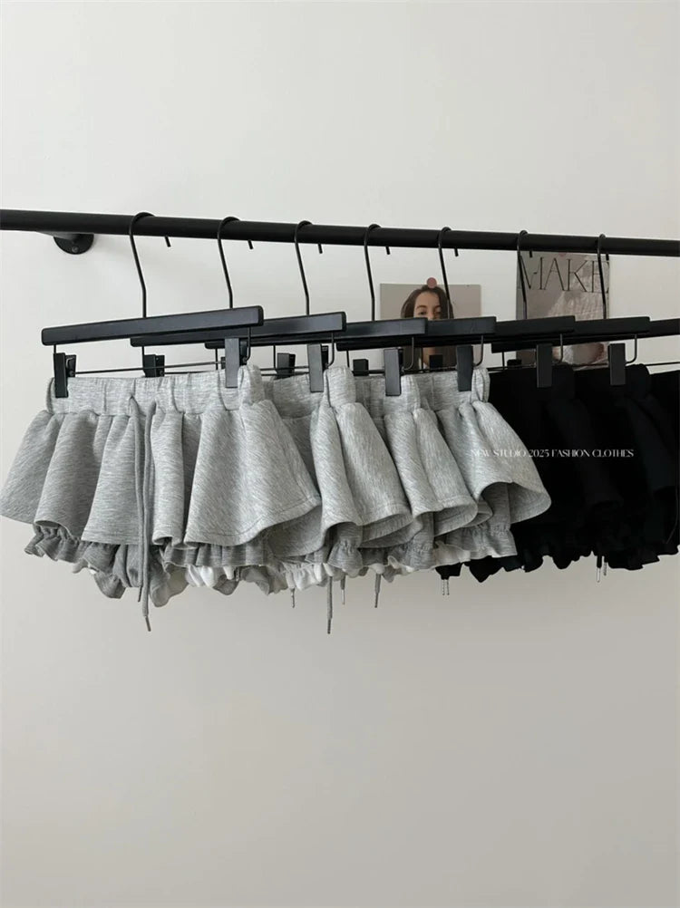 Women Preppy Elastic Waist Mini Skirt 2000s Coquette Design Shorts