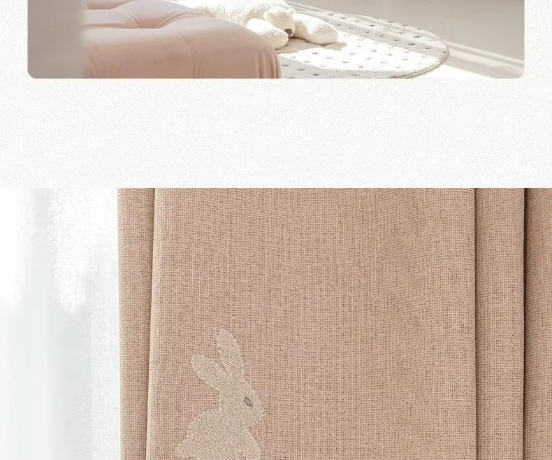 Pink Cartoon 3D Embroidered Rabbit Blackout Curtains for Living Room Bedroom Girls Room Sticky Chenille Drapes Home Decor