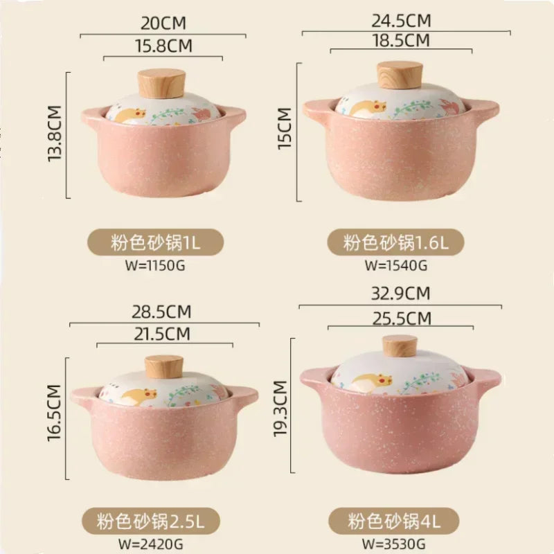 Ceramic Casserole Korean Cartoon Ceramics Soup Pot Cute Pink Saucepan Cookware Utensils Clay Pan Home Kitchen Cooking Supplies