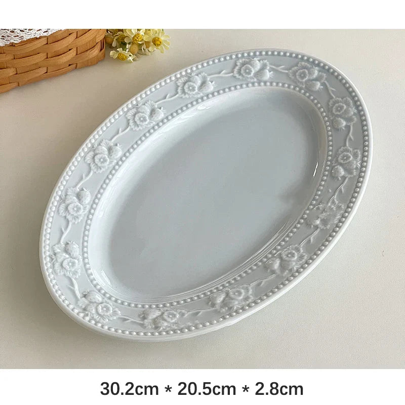 Round Porcelain Dinnerware Dessert Cake Afternoon Tea Fruit Plates