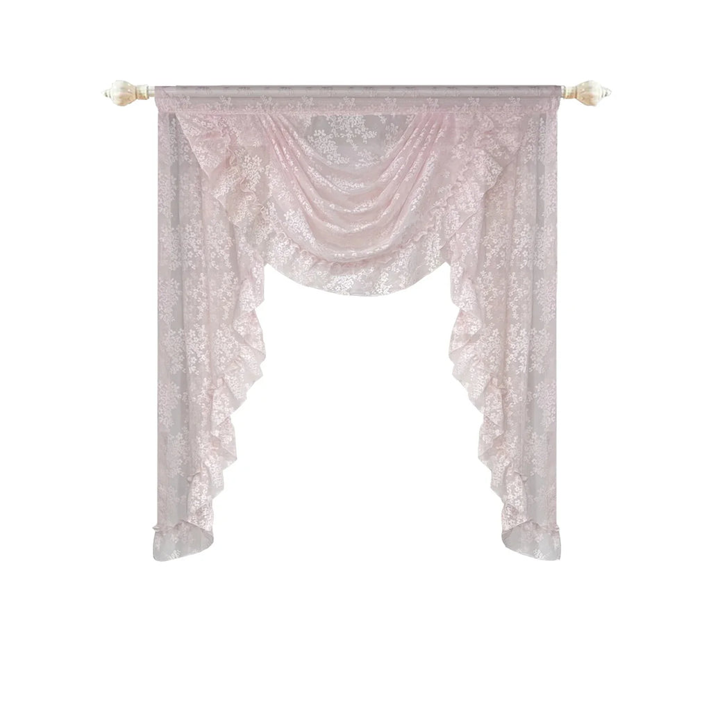 Pink Flower Ripple Curtain Head for Living Room Sheer Lace Valance Girls Princess Home Decoration