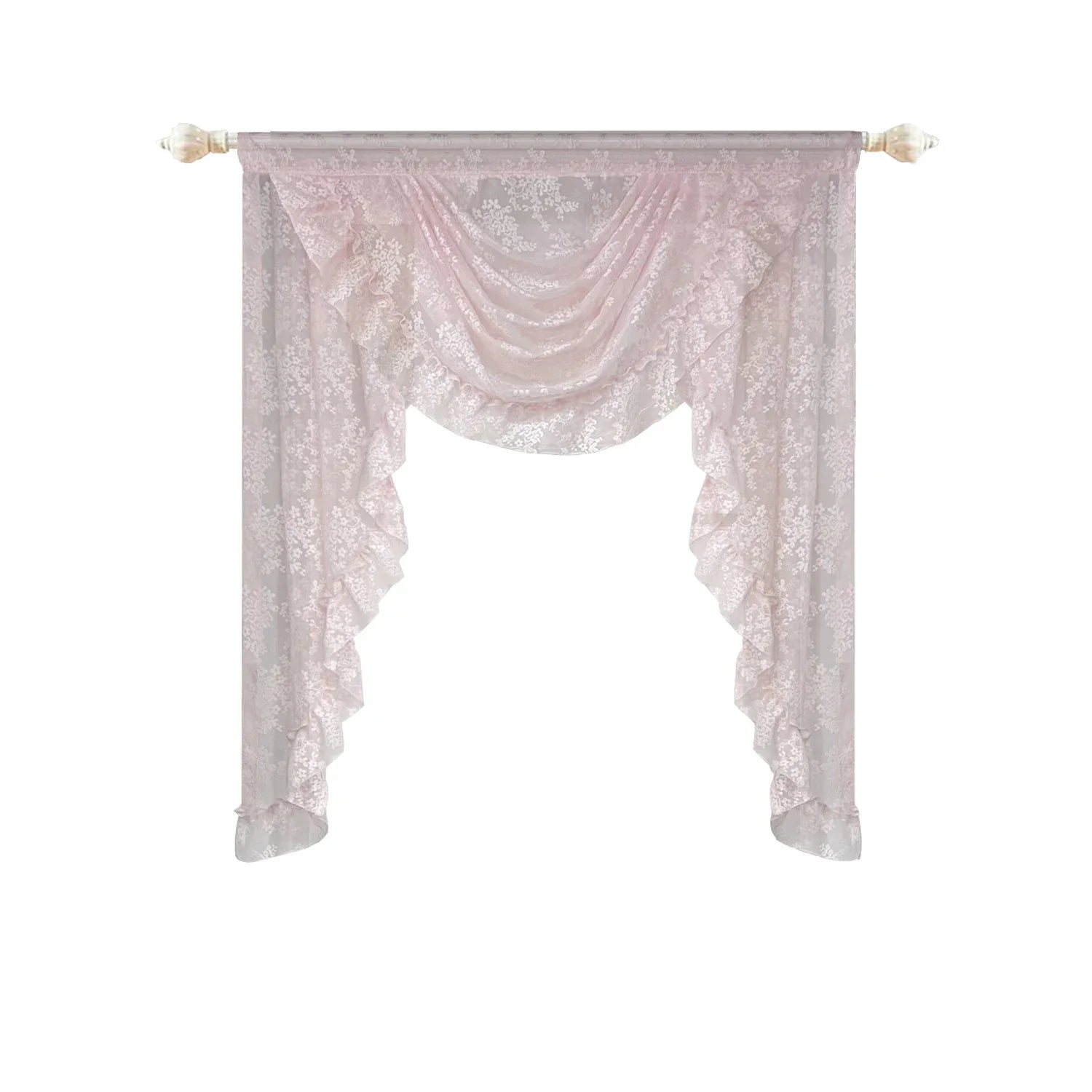 Pink Flower Ripple Curtain Head for Living Room Sheer Lace Valance Girls Princess Home Decoration