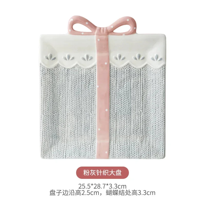 Cute Ceramic Cake Dessert Plate Creative Bow Tableware