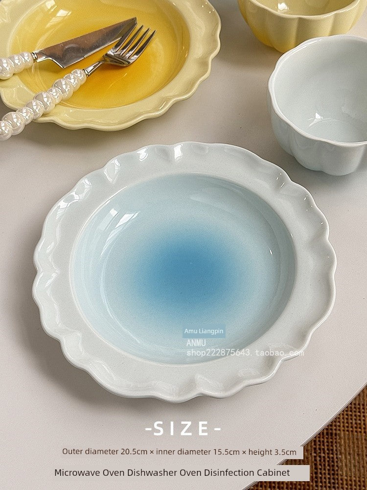 Gradient Lace Underglaze Porcelain Tableware Dish and Bowl Dish