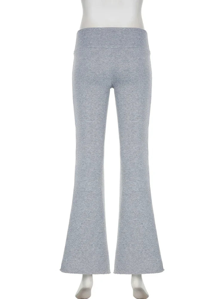 Sexy Basic Solid Flare Pants Y2K Slim Low-Waisted Boot Cut Pants Women Fashion Streetwear Lady