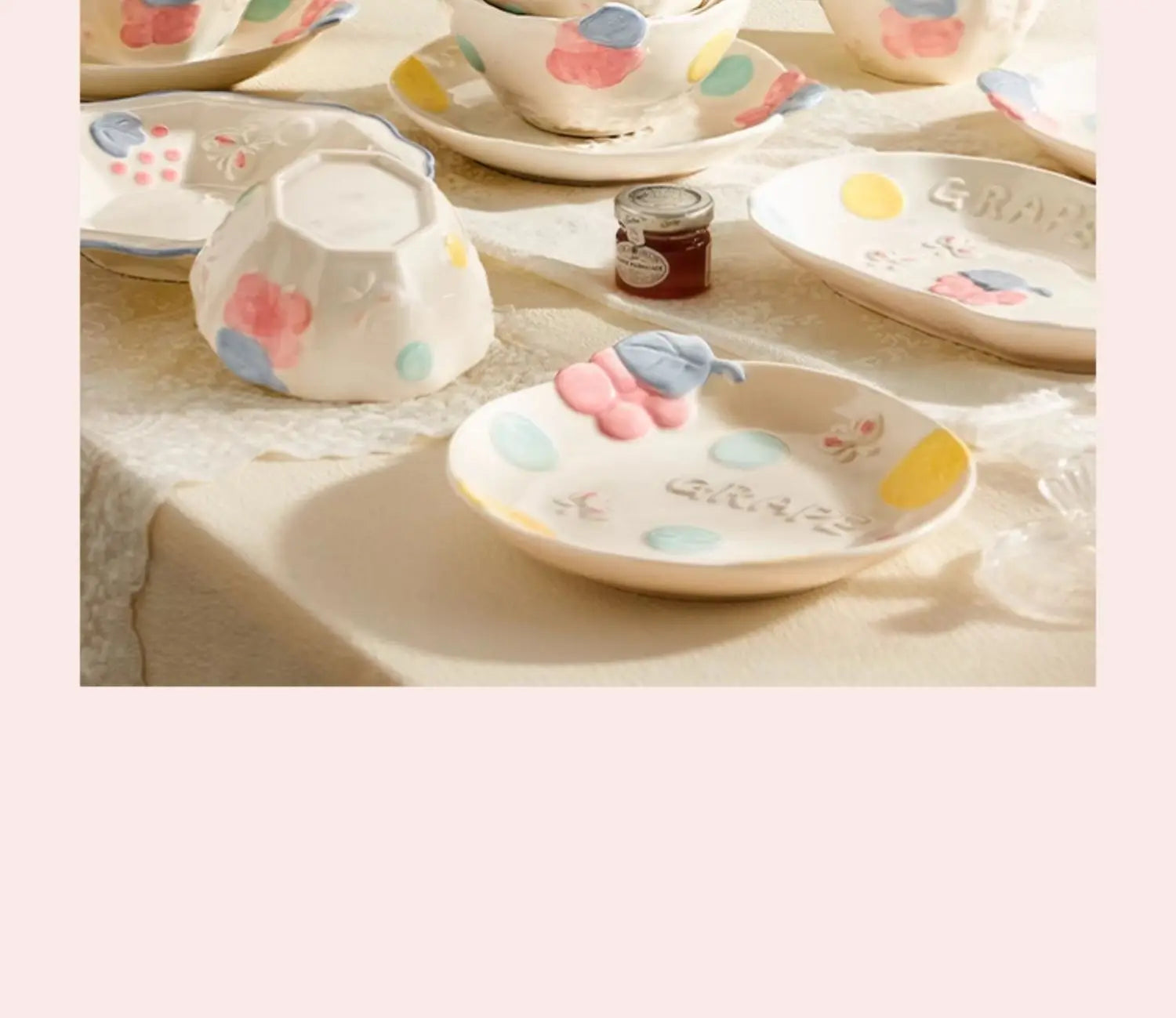 Cute Pattern Ceramic Plates Print Round Deep Tableware