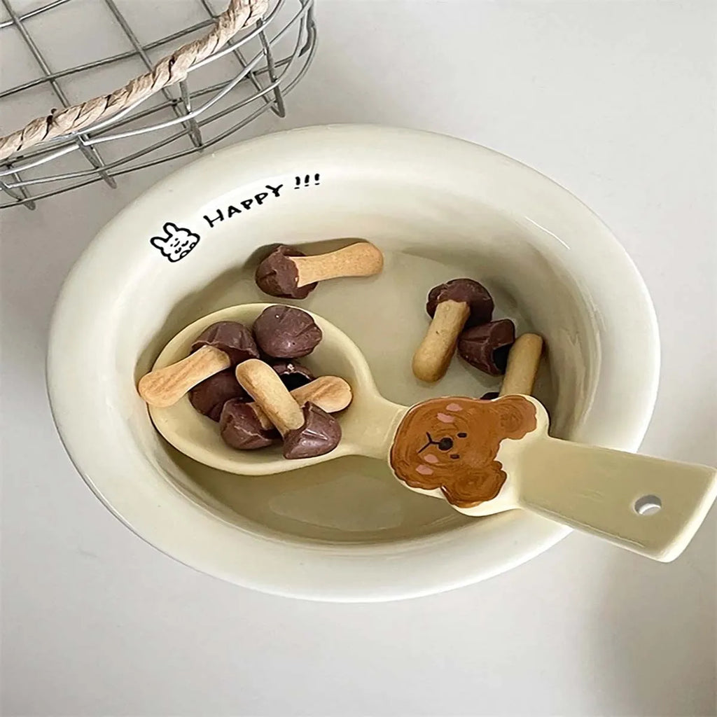 Ceramic Spoon Cute Heart Bear Cream Color