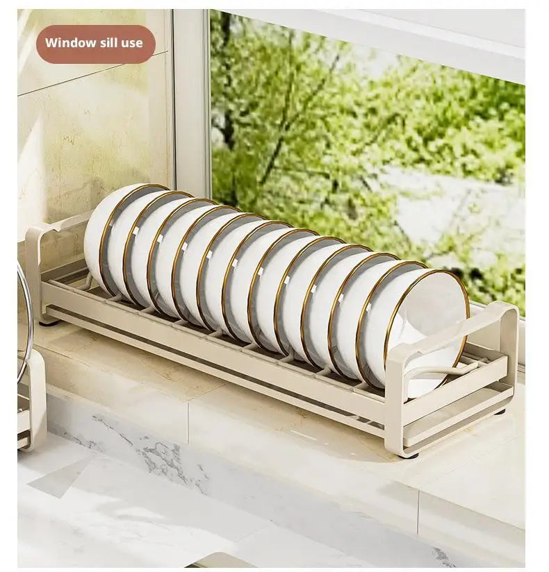 Pull Out Cabinet Dish Storage Rack Stainless Steel Plate Drain Stand Holder Kitchen Drawer Built-in Bowl Rack Basket Organizer