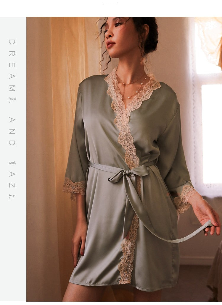 Women's Sexy Lace Pajamas Fancy Ice Silk Strap Night Dress