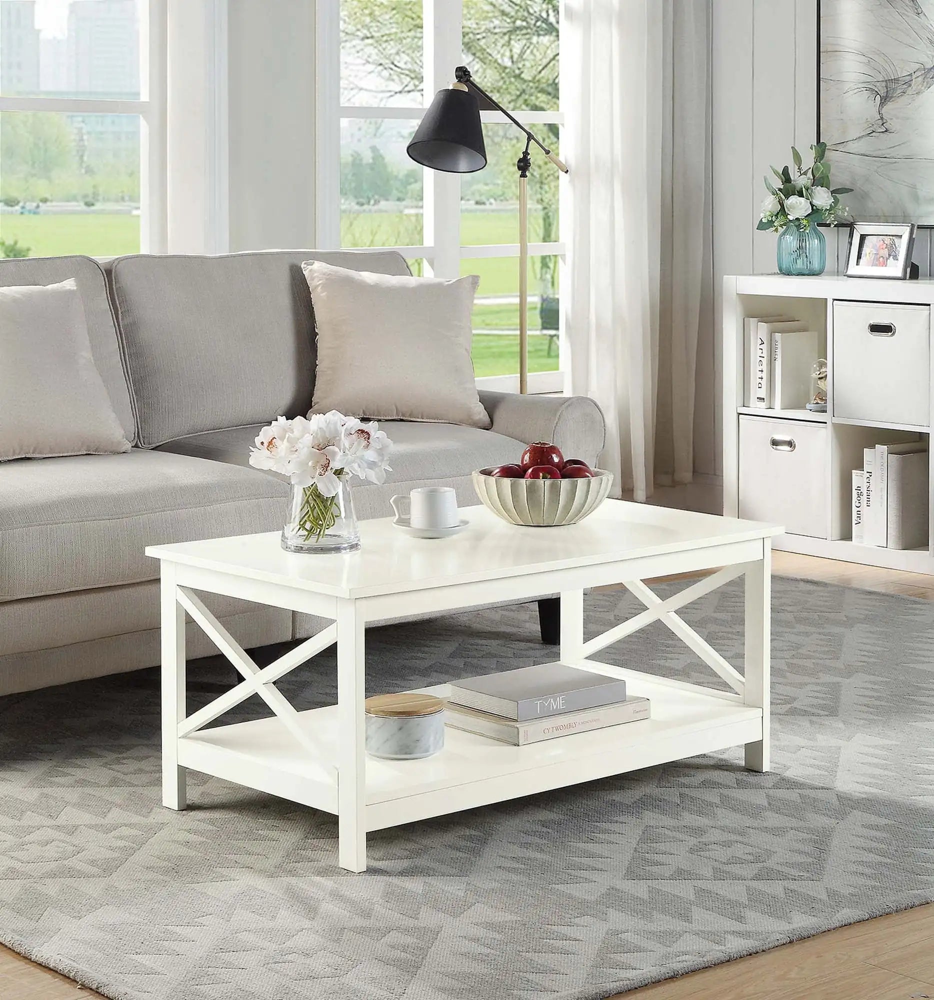 Oxford Coffee Table with Shelf, Transitional & Coastal Style,Two Tiers of Spacious Shelving