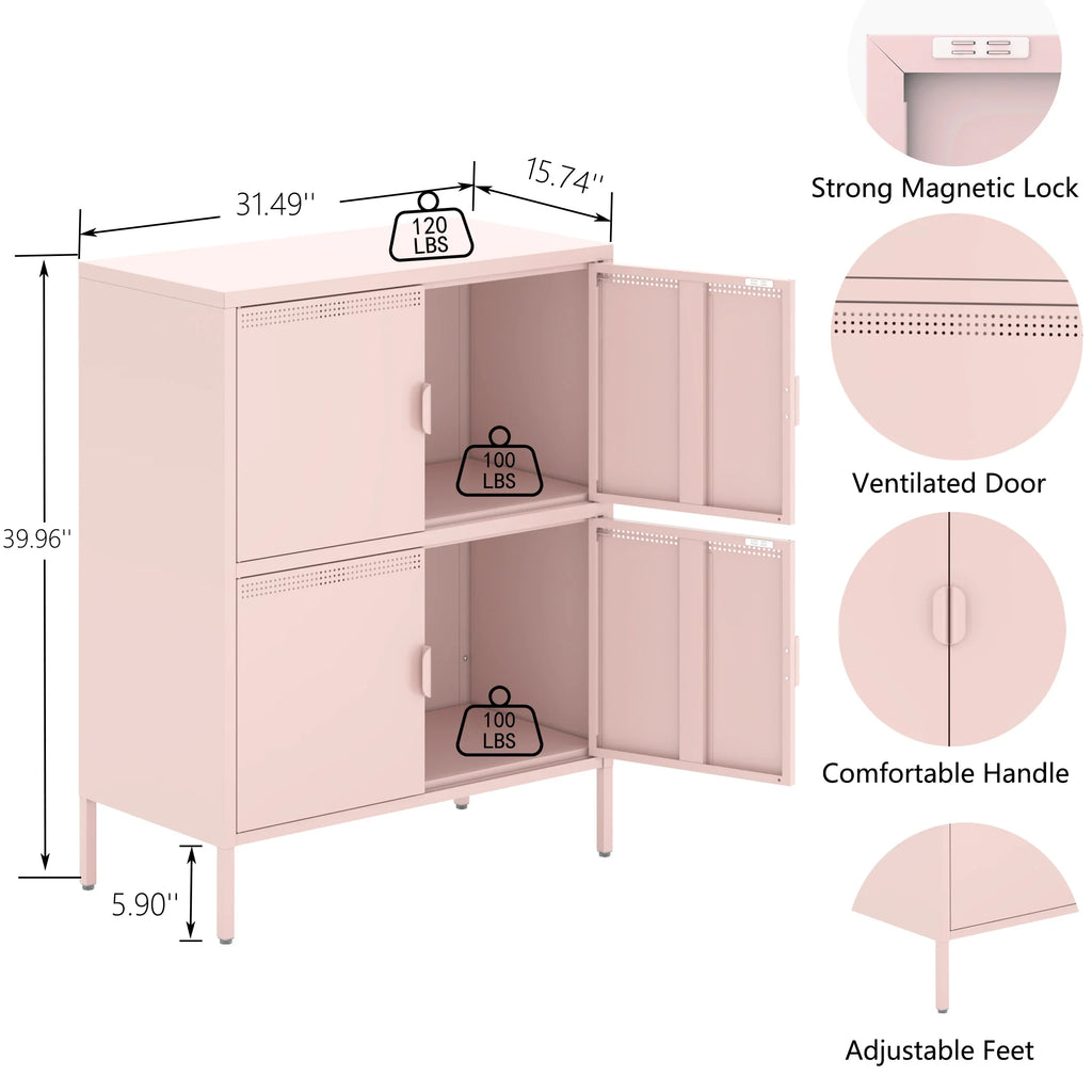 Metal Locker Storage Cabinet with 4 Doors, Metal Cabinet,Locker Dresser Cabinet for Home Office (Pink)