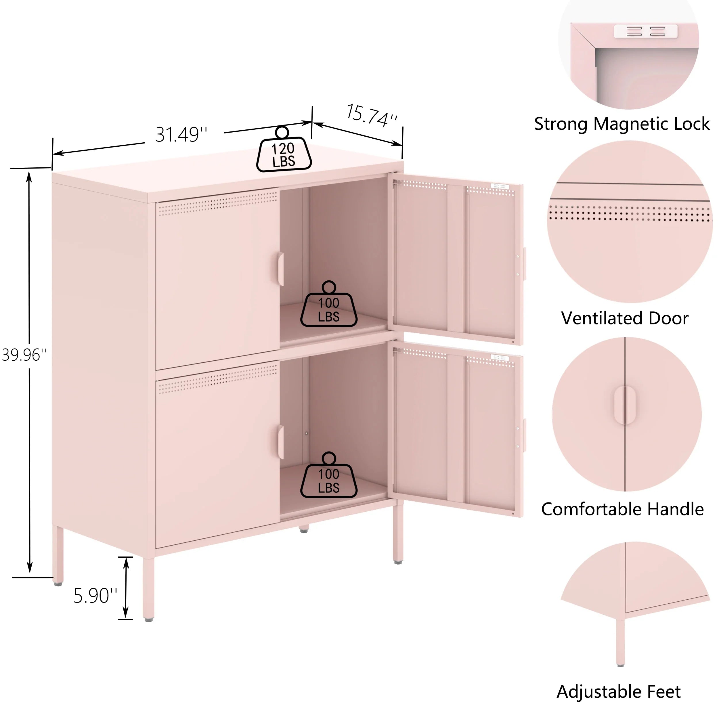Metal Locker Storage Cabinet with 4 Doors, Metal Cabinet,Locker Dresser Cabinet for Home Office (Pink)