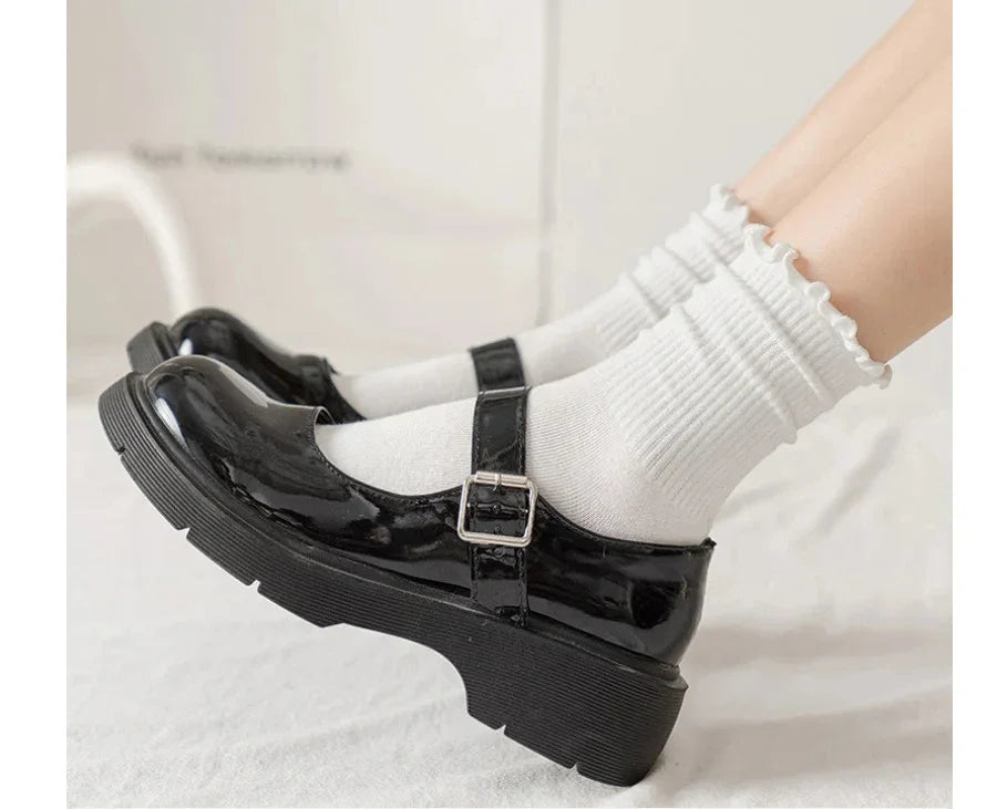 Pairs Lot Socks for Women Ruffle Middle Tube Ankle Short Breathable Black White Set Spring Autumn