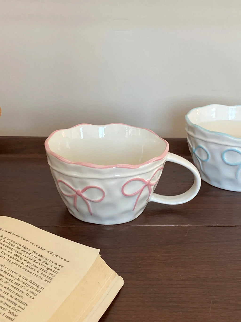 Ceramic Bow Mug, Exquisite and Simple Bow Large Capacity Couple Cup