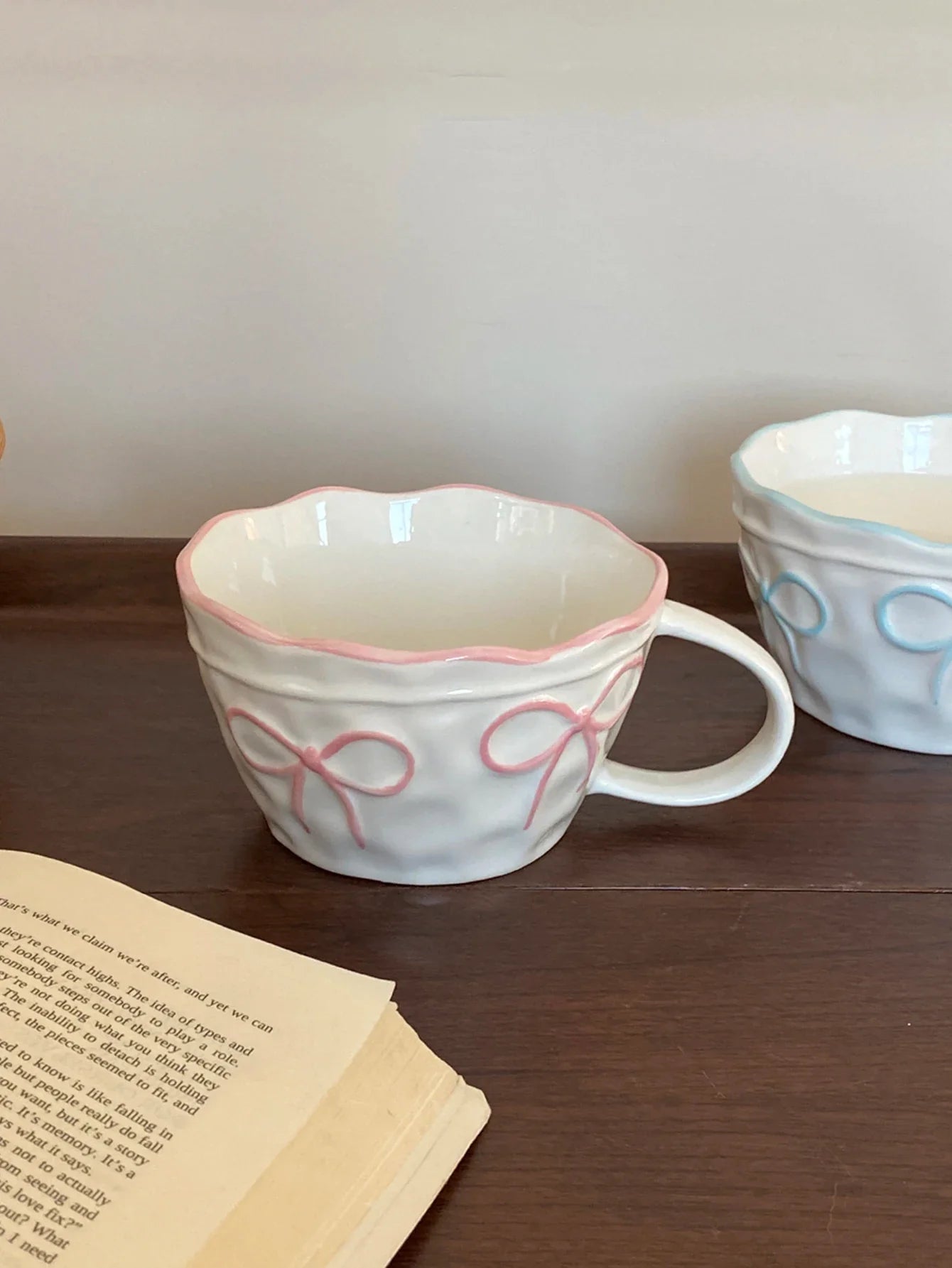 Ceramic Bow Mug, Exquisite and Simple Bow Large Capacity Couple Cup