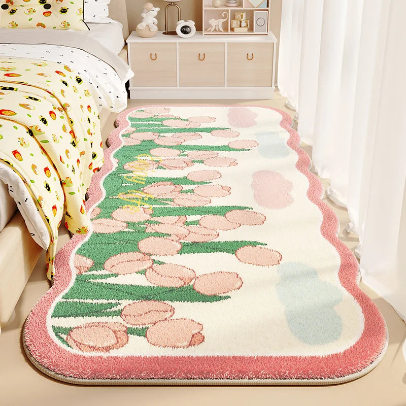 Flower Pattern Carpets for Living Room Thickend Plush Bedroom Decor Carpet Fluffy Soft Bedside Floor Mat Washable Cloakroom Rug